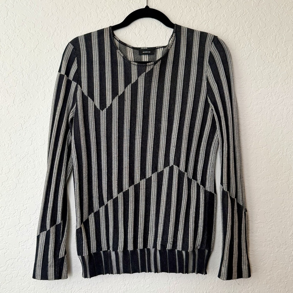 Akris Sweater Top Size‎ 8 Black Gray Silk Cotton Sheer Luxury Designer Lagenlook